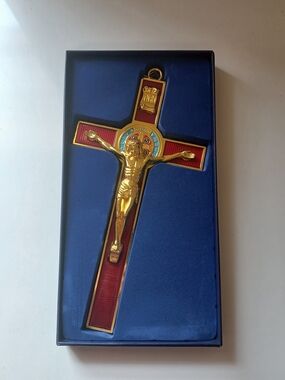 Gold and Red Crucifix Wall Cross - Decorative Religious Accent
